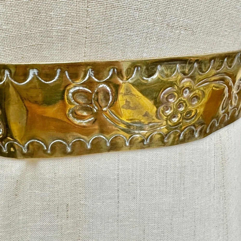 Vintage Brass & Copper Etched Metal Belt  Red Cabochon Centerpiece Made in India